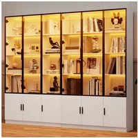 Merax Glasvitrine mit LED-Beleuchtung steuerbar per App (Wohnzimmerschrank Hochschrank Multifunktionsschrank, 2-St) Standvitrine mit 6 Türen und größer Stauraum, Vitrine, 120x32x200 cm
