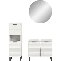 welltime Badmöbel-Set Litica, Breite 120 cm, hochwertige Rillenfräsung, Metallkufen, (3-St), best. aus.: Unterschrank, Waschbeckenunterschrank, Spiegelschrank