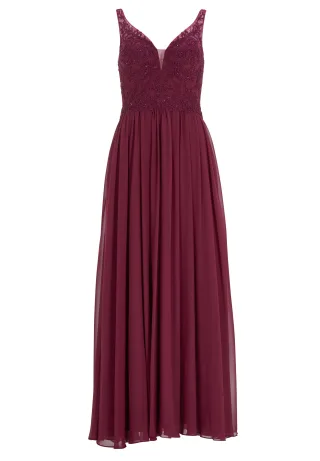 hey kyla - Chiffonkleid mit Spitzenstickerei grape wine - Gr. - 42