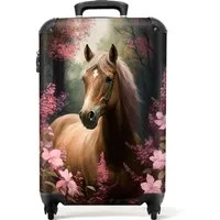 NoBoringSuitcases.com© Kinderkoffer Pferd - Blumen - Rosa - Natur - Wald 55x35x20cm, 4 Rollen, Handgepäck-Koffer, Kinderkoffer, Reisekoffer Mädchen