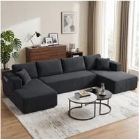 HOMCOM Ecksofa U-Form Sofa Boneless Schlafsofa mit 2 Chaiselongues, Set 3 Teile, modular, Cord, Federkern, ohne Montage