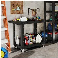 HOMCOM Werkzeugwagen 2-stöckiger Werkstattwagen, mit Rollen, max. Traglast:227 kg, 0-tlg. Werkzeugset, (Servicewagen mit Griffe, Trennfächer, 1-tlg., für Garage, Lager), 102,6 x 43,5 x 84,5 cm, Schwarz