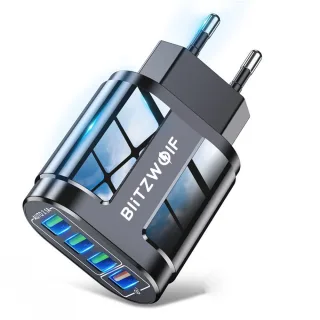 BlitzWolf® BK-385 48W 4 USB Ports QC 3.0 Fast Charger Wall Travel Charging EU Plug Adapter For iPhone 14 14 Plus 14 Pro