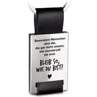 FABACH Schlüsselanhänger Rectangle aus Metall und Leder mit Gravur "Bleib so wie du bist"