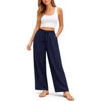 SUBLEVEL Chinos Damen Luftige Sommerhose Freizeit Weit geschnitten Stoffhose Musselin