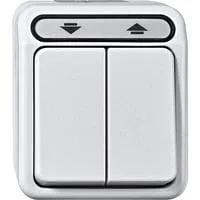 Rollladenschalter einpolig mit Wippe, Aufputz, Schutzart IP44, 10 Ampere, 250 Volt weiß, Retail
