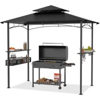 FIVMEN Grillpavillon Grillzelt mit Doppeldach & Ablagen, Schwarz, 2,45 x 1,53 m