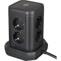 Steckdosenturm 8-fach, 2x USB-A, 1x USB-C, Steckdosenleiste schwarz, 2 Meter Kabel, mit Sicherheitsschalter