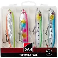 DAM Fishing Kunstköder Topwater Pack Box 10-11,5cm 4 Top Oberflächenköder Topwaterbait, (Spar-Set), Rasselgeräusche