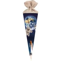 Nestler Schultüte Weltraum, 70 cm, rund, mit braunem Filzverschluss, Astronaut, für Schulanfang