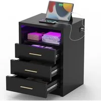 oyajia Nachttisch Nachtschrank mit 2/3 Schubladen, Beistelltisch mit Ladestation und LED (1-st RGB Nachttisch mit Schubladen und Ladestation), Nachttisch mit Schubladen, Einstellbare Farben, Type-C, USB-Anschlüsse