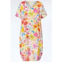 Himalaya Clothing Sommerkleid Kleid Damen mit lebendigem Alloverprint - Kurzarm Kleid in Egg-Shape Edles Midikleid atmungsaktiv & klimaregulierend