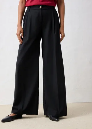 bonprix Lässige Bundfaltenhose aus weichem Woll-Anteil, schwarz, Gr.38, moderne weite Bundfaltenhose aus weichem Woll-Anteil