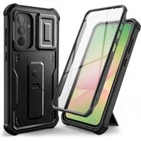 TECH PROTECT Handyhülle Kevlar Cam+ mit Ständer Kompatibel mit Samsung Galaxy A56 5G - Schwarz 6,6, Strukturierter Kevlar Look mit Magnetfunktion und Kameraschutz