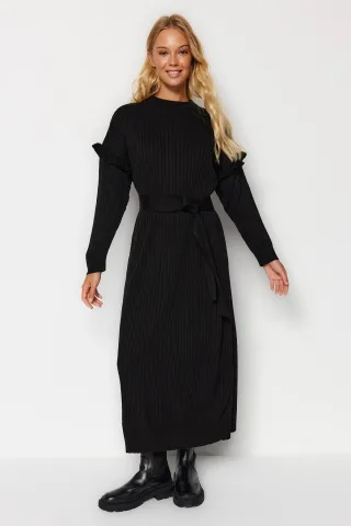 Langes, einfarbiges, lässiges, modisches Kleid für Damen in normaler Passform