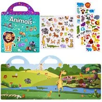 CLTYQ Stickerbuch 3D Sticker Szenen Buch für Kinder,32 Stück Tiere Jelly Sticker, Puffy Sticker Game Pädagogisches Sensorisches Lernspielzeug