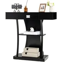 COSTWAY Konsolentisch, Schmal mit Schubladen, schwarz Flurtisch