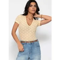 SASSYCLASSY Body Kurzarm Body aus floraler Spitze für Damen