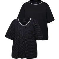 Ulla Popken Pyjama Pyjama-Shirts 2er-Pack Punkte/uni Halbarm