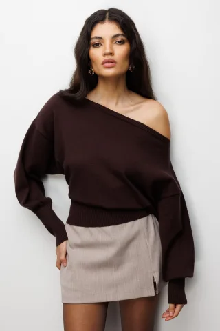 Boote-Ausschnitt Ballonärmel Lässiger Strickpullover