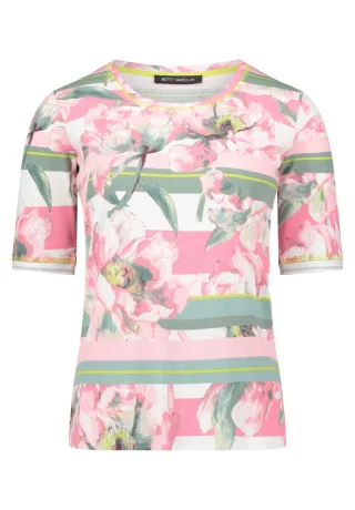 Betty Barclay - T-Shirt mit Blumen- und Streifenmuster pink - Gr. - 38
