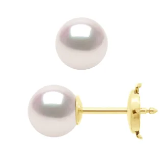 Ohrringe – Gelbgold 750 (18 Karat) – Echte Zuchtperlen Akoya, zertifiziert aus Japan, rund, 7–8 mm