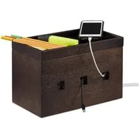 relaxdays Kabelzubehör Kabelbox Bambus dunkelbraun