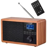 ADLER EUROPE AD 1184 Digitalradio mit Bluetooth 5.0, FM Radio Digitalradio (DAB) (MP3 Player, FM-Tuner, Internetradio, Bluetooth 5.0, SD Kartenleser, UKW, Wecker, Uhr, mit Fernbedienung, Holzgehäuse Braun)