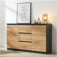 en.casa Sideboard, »Kyr« 120 x 35 x 75 cm Schwarz/Eicheoptik rustikal