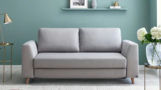 BRUNO Schlafsofa 140cm in Hellgrau | Klassik | stabiles Massivholz & Boxspringkomfort