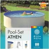 SUMMER FUN Rundpool Stahlwandpool Set (3-teilig) rund Athen 300x90 cm, (Komplett-Set, 1-tlg), verzinkte Stahlwand