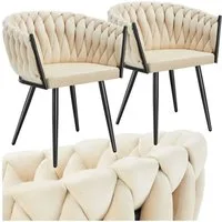 tectake Esszimmerstuhl Samtstuhl gepolstert, mit Samtbezug, Knotendesign, 60,5 x 55 x 75 cm (Wohnzimmerstuhl Astano in Sand, 2 St), Stahlbeine, höhenverstellbare Kunststofffüße, Belastbarkeit 120 kg