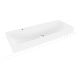 Kaldewei Silenio Aufsatz-Doppelwaschtisch 906406043001 120x46x1,2cm, mit Überlauf, 2 x 1er Hahnloch, weiß Perl-Effekt