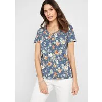 bonprix T-Shirt lockere Passform, Kurzarm, mit All-Over Print, mit V-Ausschnitt