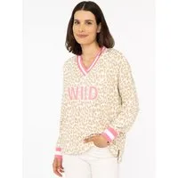 Zwillingsherz Sweatshirt "Leo Pastell" mit V-Ausschnitt, gestreiften Bündchen und WILD Applikation