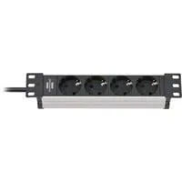 Alu-Line 10" Steckdosenleiste 4-fach schwarz/silber, 1HE, 2 Meter
