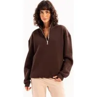 JUSTEVER Kapuzensweatshirt Oversize-Fit-Damen-Sweatshirt mit Stehkragen und halbem Reißverschluss