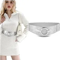 Zaewry Taillengürtel Vintage Stretchgürtel mit silberner Ring-Schließe Damen Hüftgürtel Breit Elastischer Taillengürtel