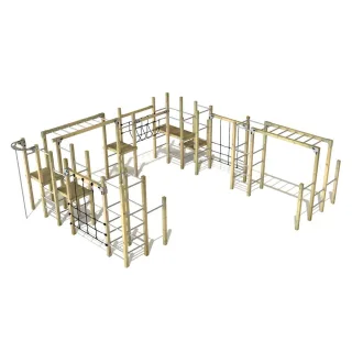 Parkour Spielgerät PRO FIT Challenge - Massivholz Edelstahl Outdoor Sportanlage für Parks & Schulhöfe mit 60cm/120cm Plattformhöhe - Wickey