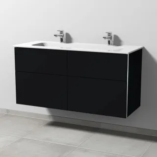 Sanipa 3way Keramik-Set Design Keramik-Doppelwaschtisch und Unterbau mit 4 Auszügen, Schwarz-Matt BS48308