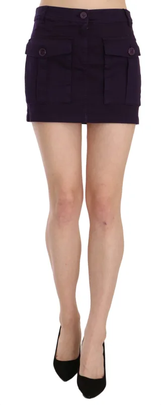 GF Ferre Mini-jupe A-line à taille haute et à poches boutonnées pour femmes, violet