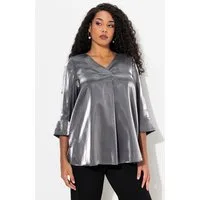 Ulla Popken Tunika Bluse A-Linie Zierfalten V-Ausschnitt 3/4-Arm