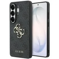 Guess Handyhülle Hülle grau Galaxy S26 Ultra Kunstleder Big Logo goldfarben Metall 6,9 Zoll, Kantenschutz