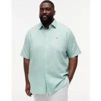 Tommy Hilfiger Big & Tall Kurzarmhemd BT- LINEN BLND SOLID Große Größen, Button-down-Kragen, regular fit