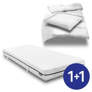 Taschenfederkernmatratze Sleezzz Superior 90 x 200 cm, Höhe 18 cm, Härtegrad H3 + CloudComfort Basic Mikrofaser Bettset 135 x 200 cm + 80 x 80 cm