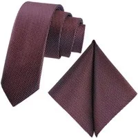 GASSANI Krawatte Dünne Schmale Extra Lange Jacquard Herren-Krawatte Fein Karo (Set, 2-St., 6cm, Slim-Fit, Schmal, Hochzeitskrawatte, mit Einstecktuch, Skinny) Grid, Klein-Kariert, Pique, Gepunktet, Matt, Seide-Touch
