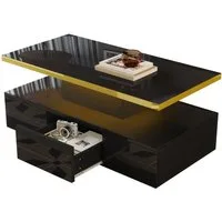 Merax Couchtisch hohcglanz mit LED-Beleuchtung, Beistelltisch mit Schublade, Wohnzimmertisch, Breite 100cm