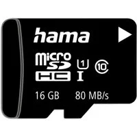Hama microSD Karte, Memory Fast, + Adapter/Mobile, Class 10 UHS-I Speicherkarte (16 GB, UHS-I Class 10, 80 MB/s Lesegeschwindigkeit)