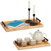 relaxdays Tablett 2er Set aus Bambus, Bambus