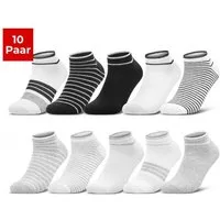 sockenkauf24 Sneakersocken 10 Paar Damen Sneaker Socken Mehrfarbig (35-38, 36844/1+36844/2) Streifen Punkte Herzen Maritim Baumwolle WP